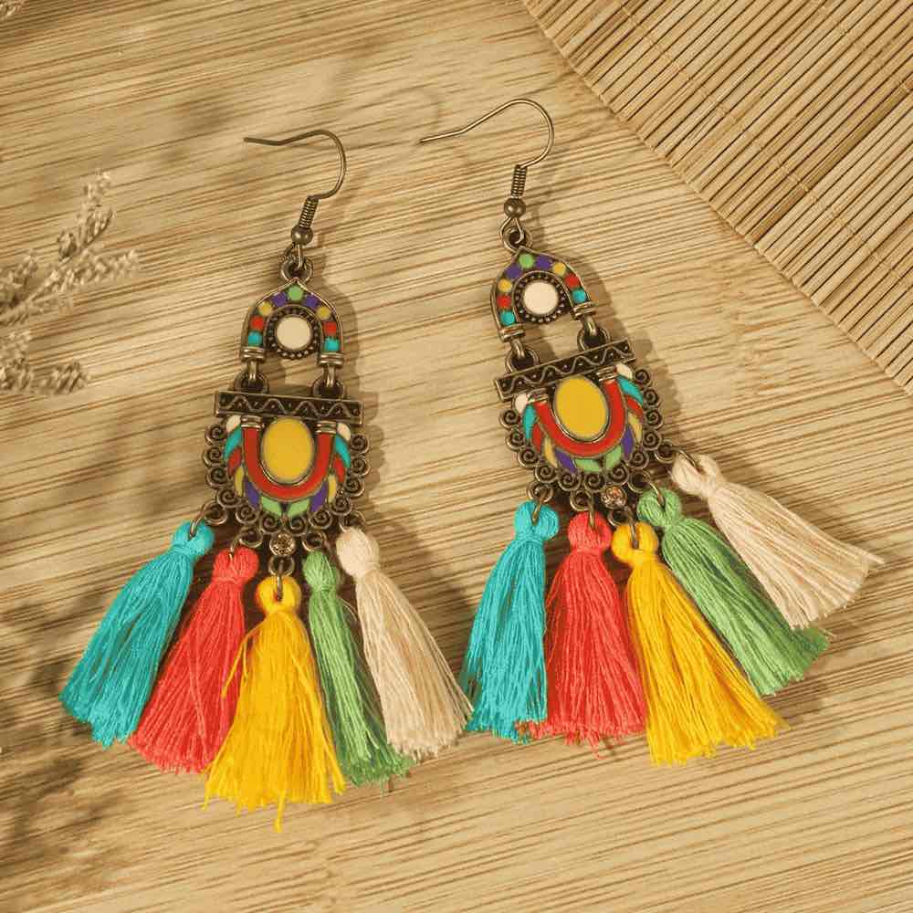 1- Colorful Boho Tassel Earrings - Oxidized Drop Earrings