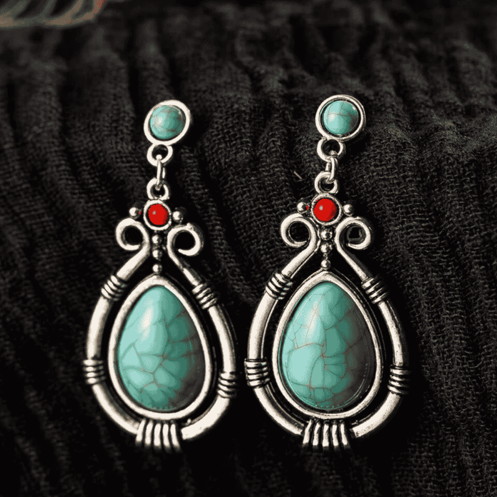 Turquoise Earrings Oxidised - Style 16