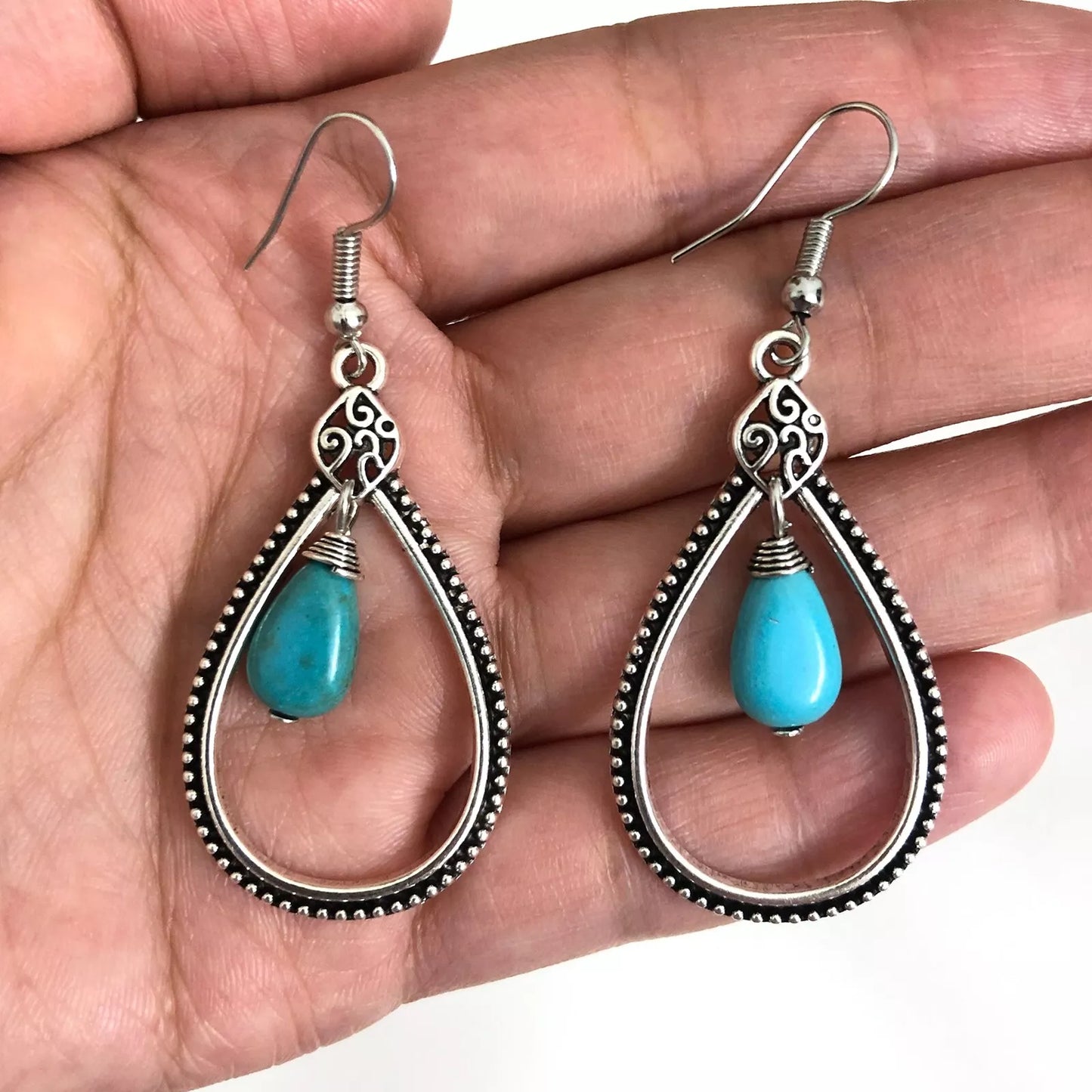 Turquoise Earrings Oxidised - Style 13