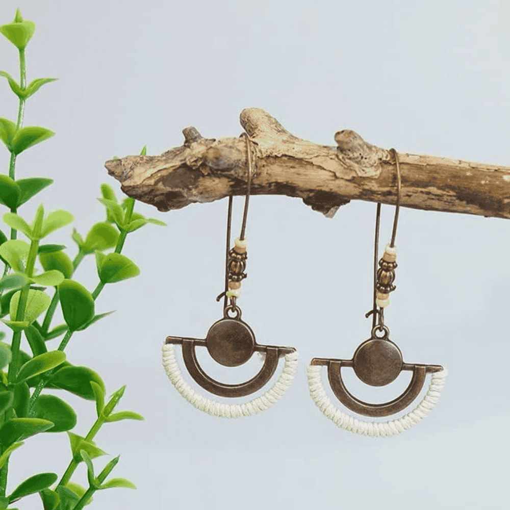 Boho Handmade Thread Earrings - Tribal Gold Earrings