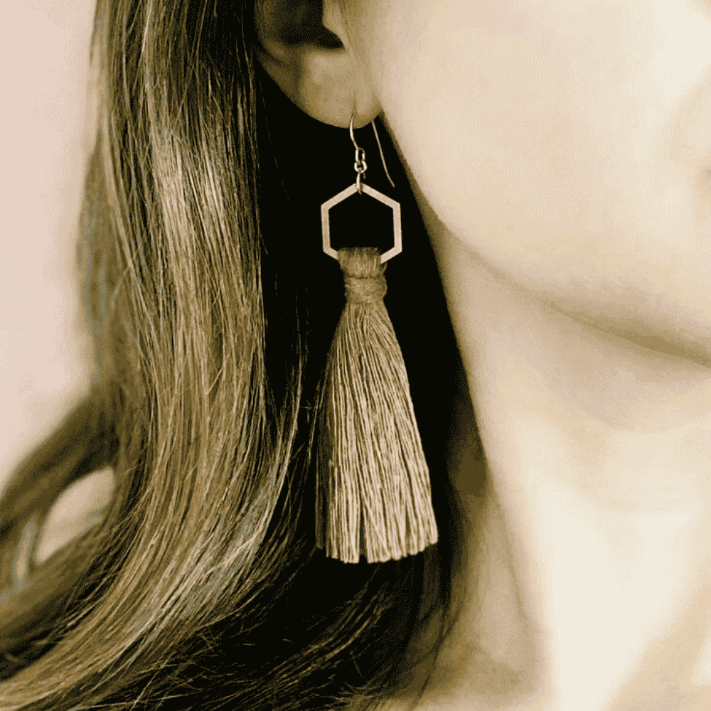 1- Boho Oxidized Copper Earrings - Hexagon Tassel Earrings