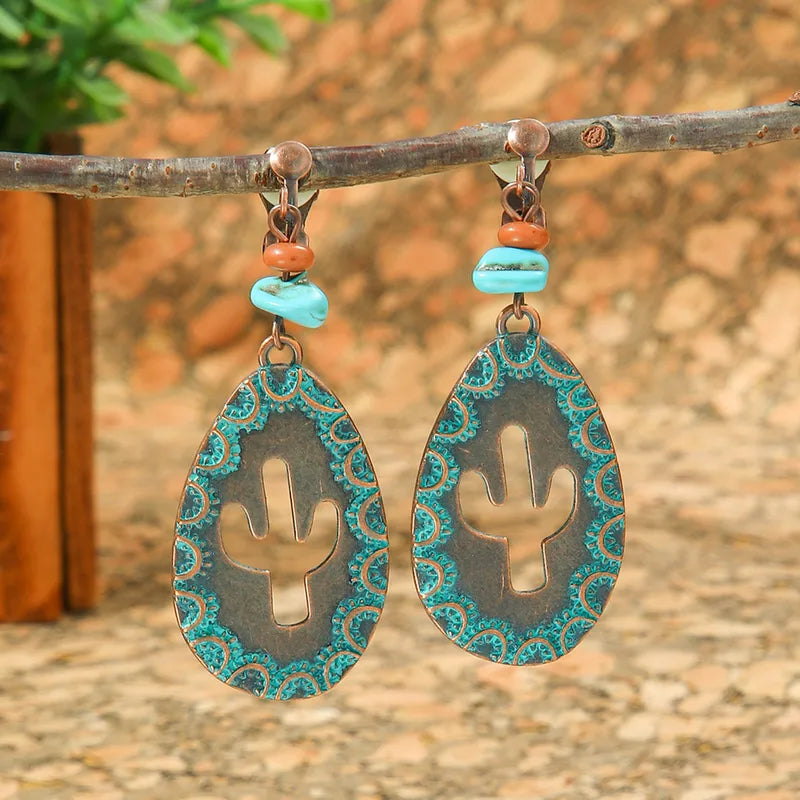 1- Boho Cactus Cutout Drop Earrings - Teardrop Earrings for Women