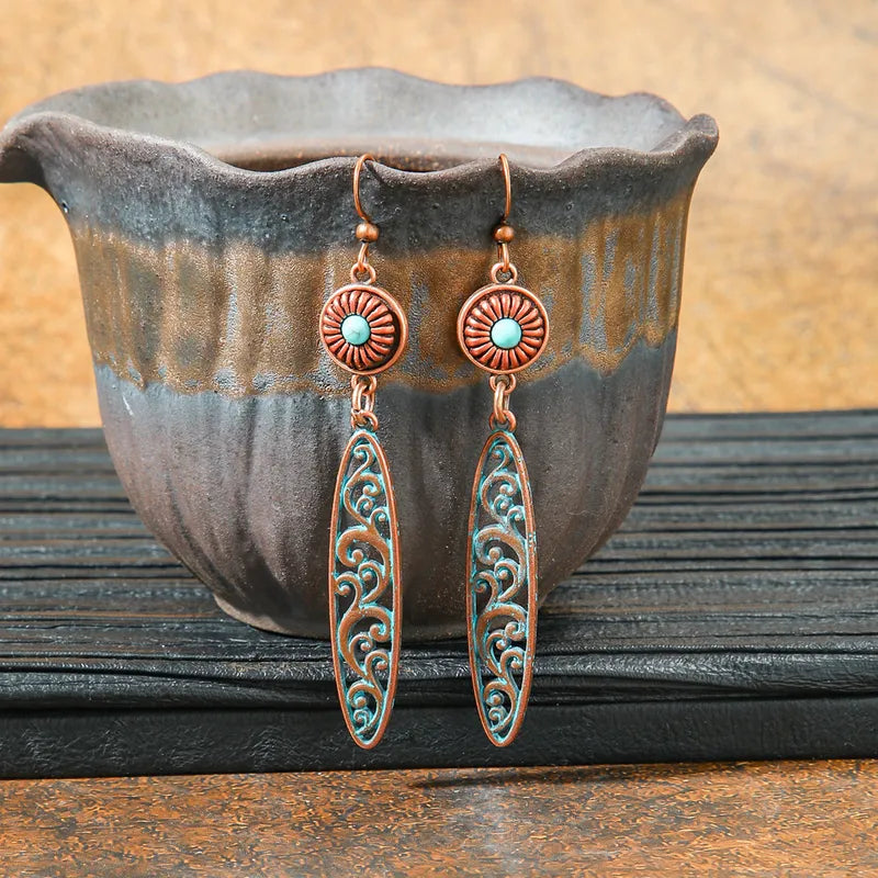 1- Rustic Metal Earrings with oxidized copper finish - Drop Earrings