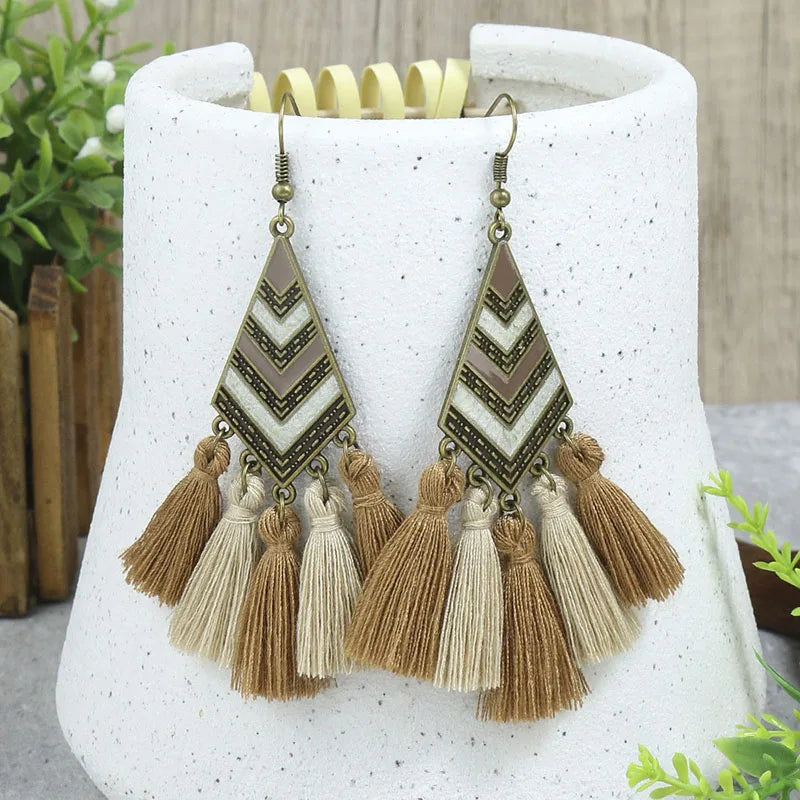 1-Twist & Tassel Metal Drop Earrings - Handcrafted Boho Earrings