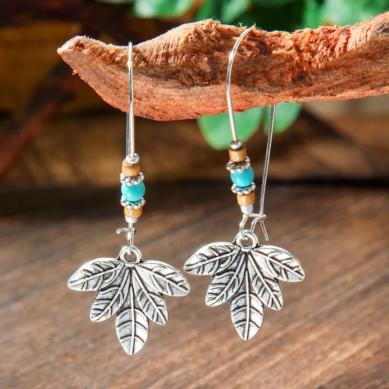 1-“Whispering Leaves” Turquoise Metal Earrings - Minimalist Accent Earrings