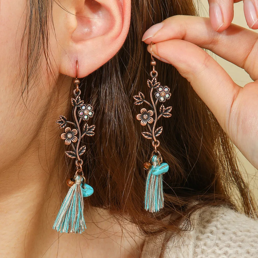 1- Handmade Oxidised Earrings for Women - Floral Tassel Earrings