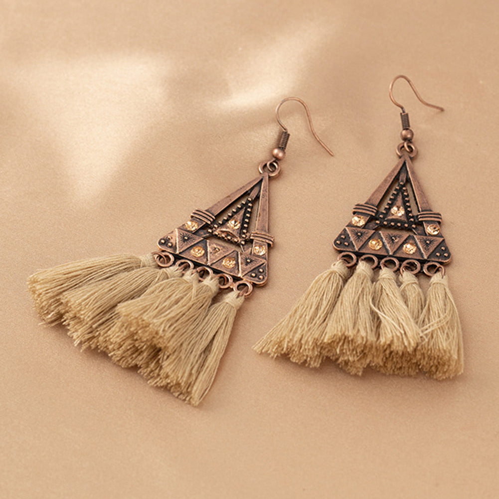 Antique Metal Earrings - Twisty Tassel Earrings for Women