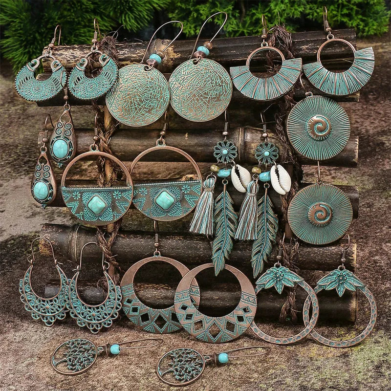 1- Boho Oxidised Earrings - Floral Hoop Earrings