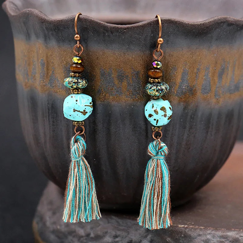 1- Boho Turquoise and Tassel Earrings - Bohemian Earrings for Women