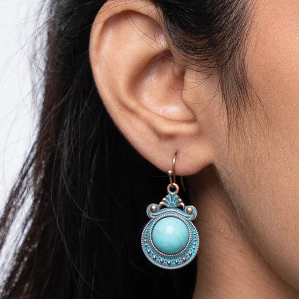 Turquoise Earrings Oxidised - Style 1
