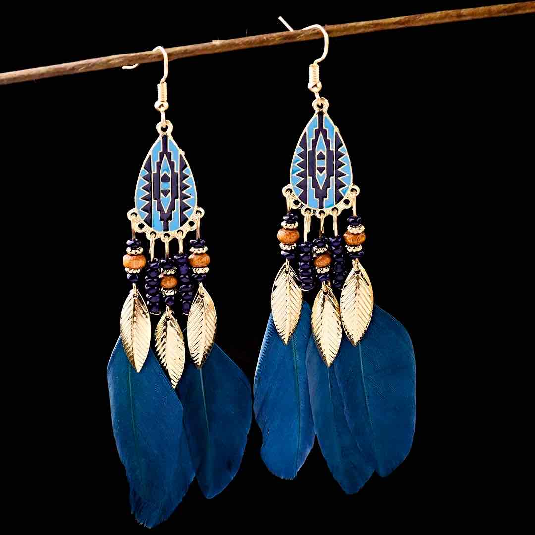 Image of an earring - Blue Earrings - Royal Blue Feather Drop Earrings by Zuzus Trove