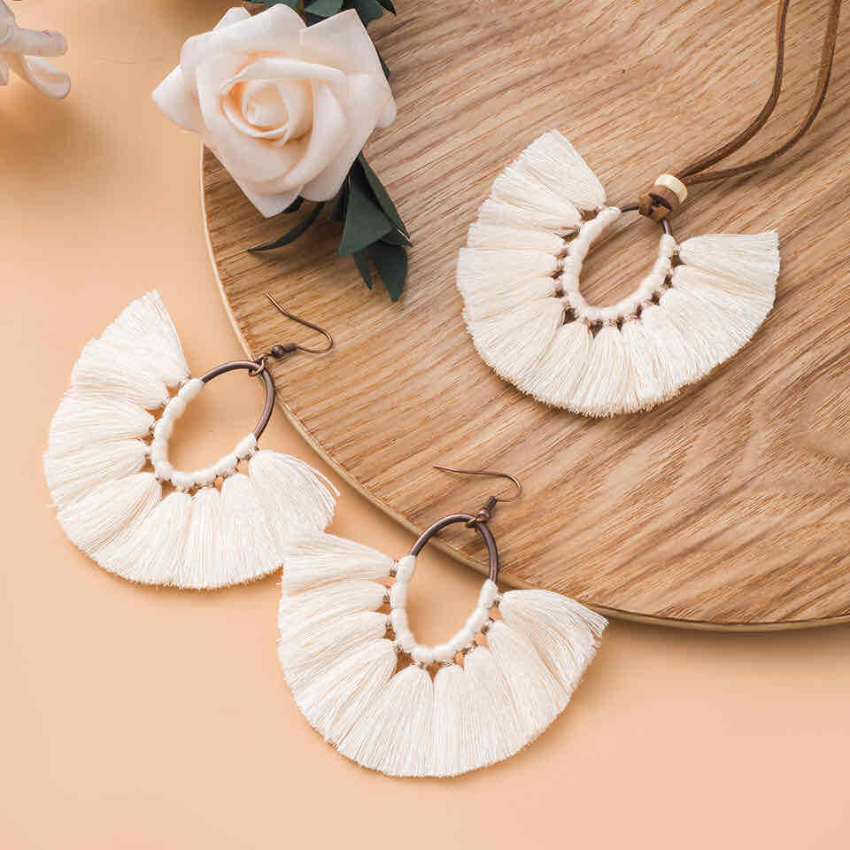 Image of an earring - Necklace Set - Earrings - Tassel - Oval Shape by Zuzus Trove