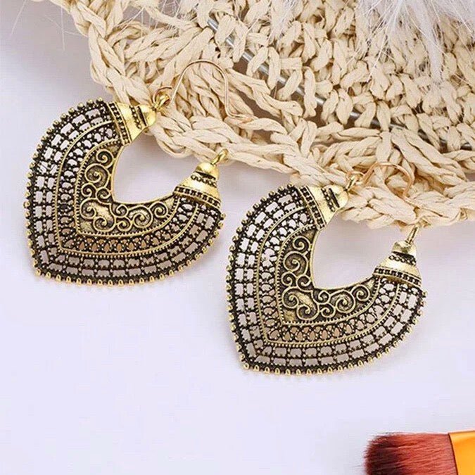 Image of an earring - Vintage Oxidised Gold Mandala Earrings by Zuzus Trove