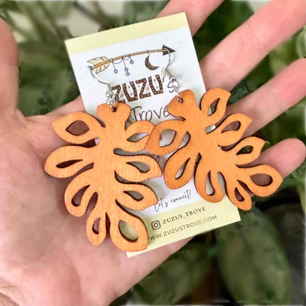Image of an earring - Wood Earrings - Western Leaf Earrings by Zuzus Trove