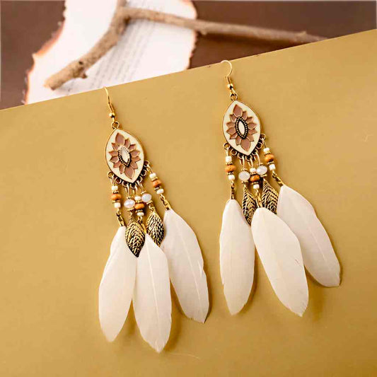 Premium | White Bohemian Feather Earrings - Style 1