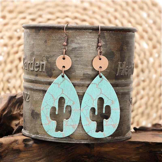 Texan Style Wooden Cactus Earrings