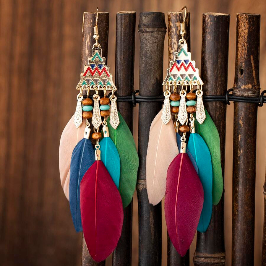 Colorful Earrings-Geometric Earrings-Feather Earrings