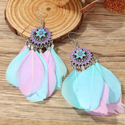 Light Purple and Blue Earrings-Feather Earrings