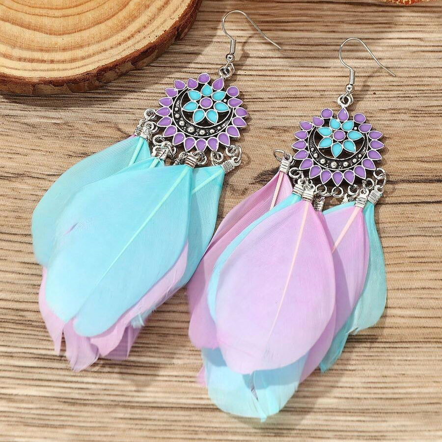 Light Purple and Blue Earrings-Feather Earrings