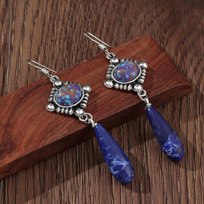 Blue and Purple Stone Earrings-Silver Earrings-Western Earrings