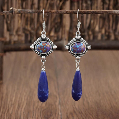 Blue and Purple Stone Earrings-Silver Earrings-Western Earrings