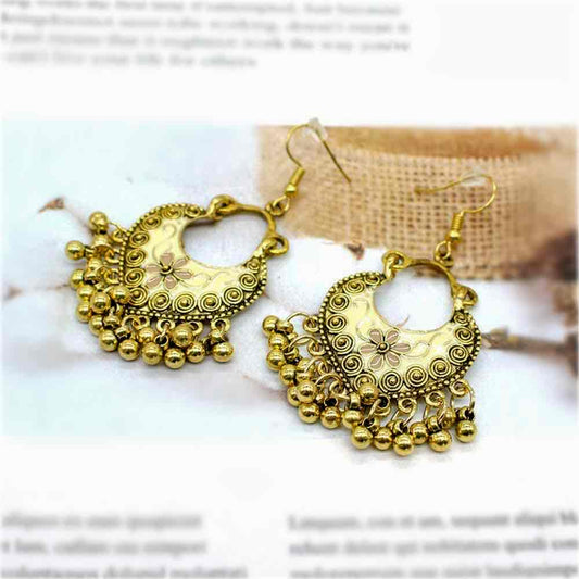 Ethnic Gold Bollywood Earrings - White