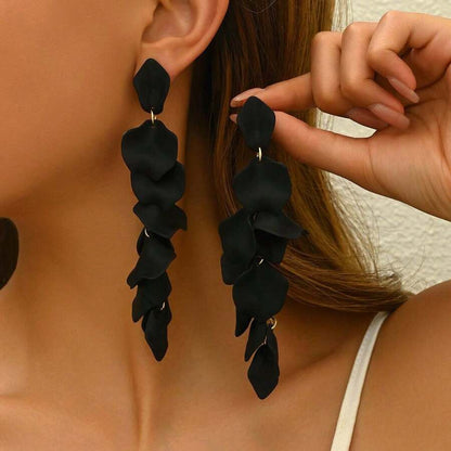 Luxury Series |  Long Drop Statement Earrings - Black