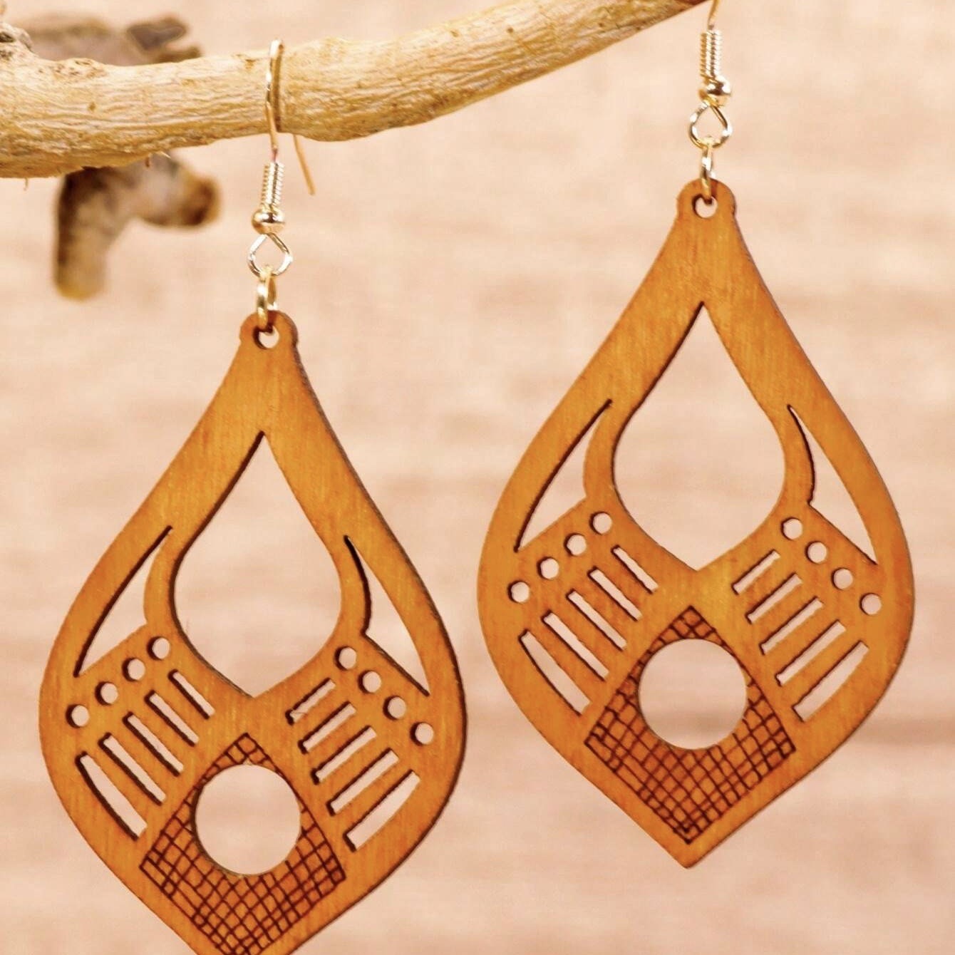 Wood Earrings-Fancy Large Party Earrings