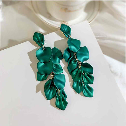 Luxury Series | Korean Long Drop Statement Earrings - Blue Green