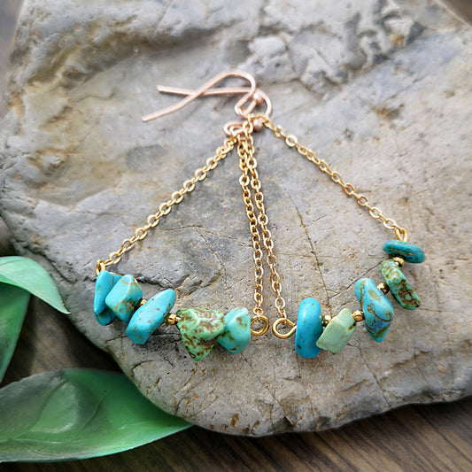 Gold Chain Earrings-Blue Stone Earrings