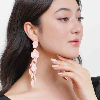 Luxury Series | Korean Long Drop Statement Earrings - Baby Pink