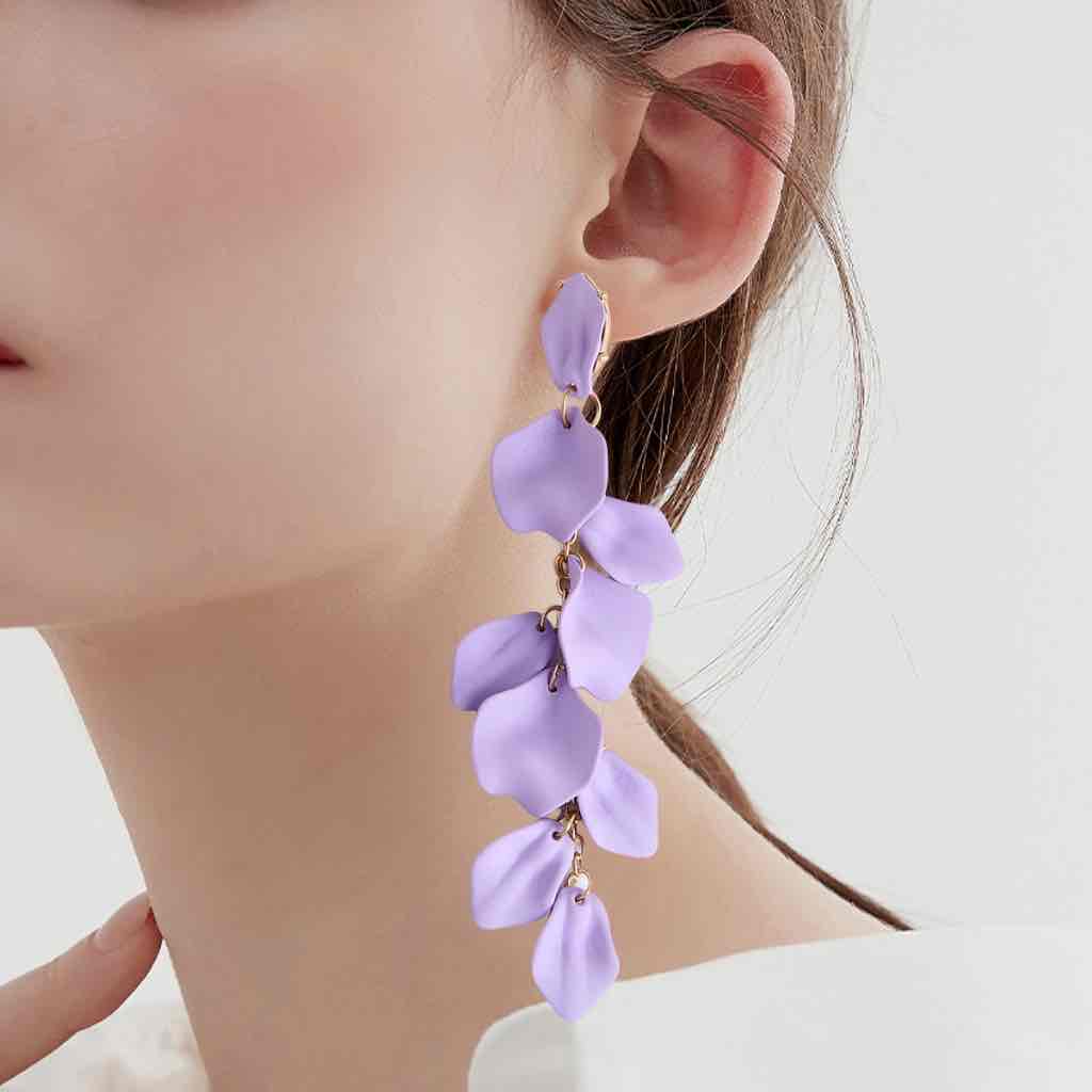 Luxury Series | Korean Long Drop Statement Earrings - Lavender