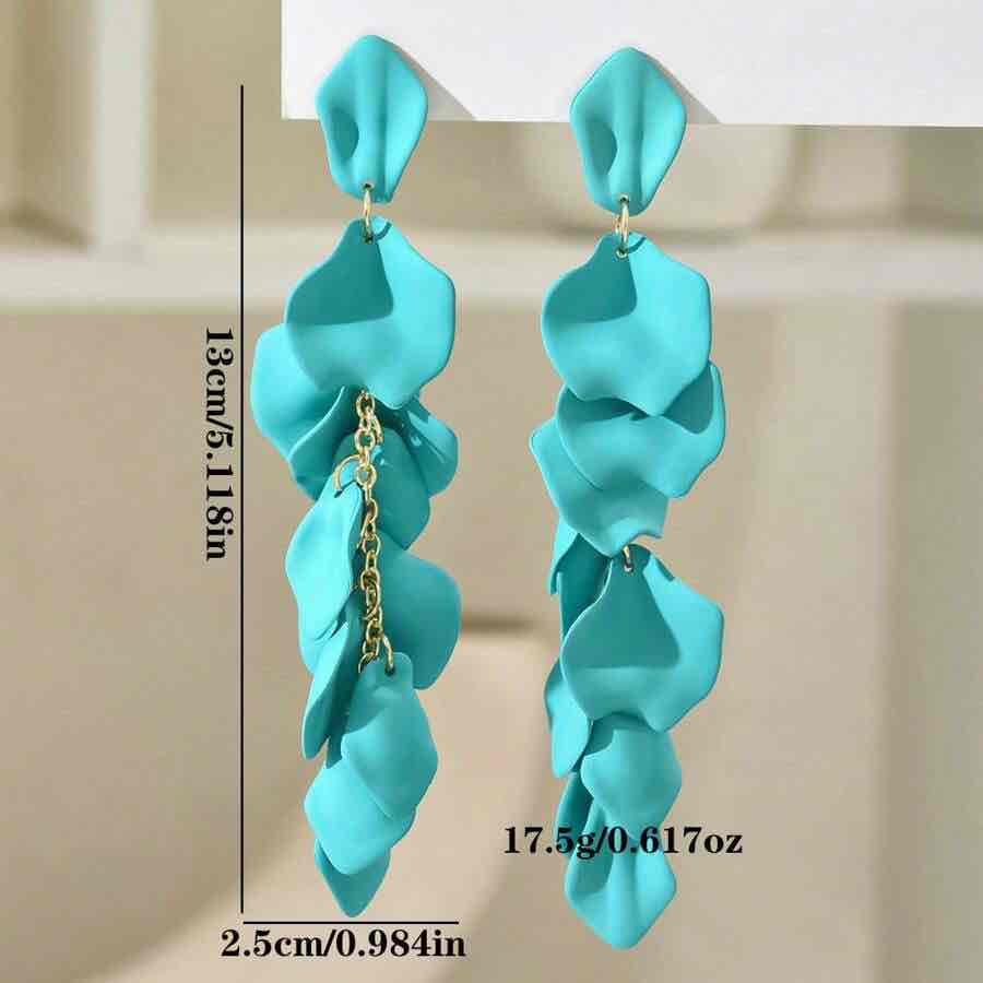 Luxury Series | Korean Long Drop Statement Earrings - Teal