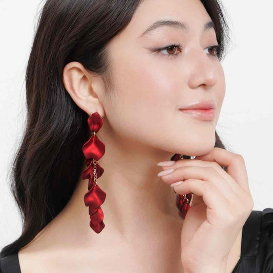 Luxury Series | Korean Long Drop Statement Earrings - Red