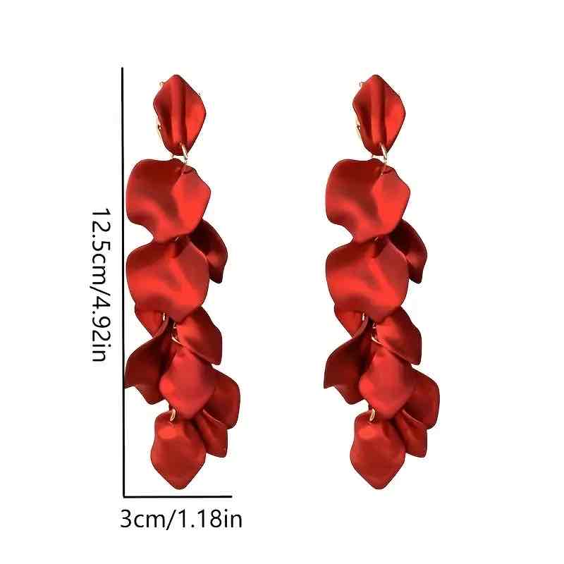 Luxury Series | Korean Long Drop Statement Earrings - Red