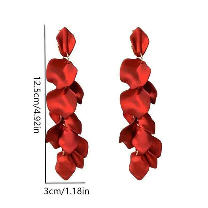 Luxury Series | Korean Long Drop Statement Earrings - Red