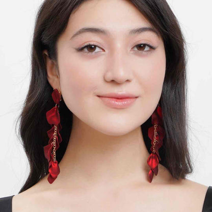 Luxury Series | Korean Long Drop Statement Earrings - Red