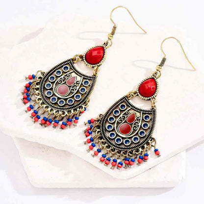 Premium | Ethnic Stone studded Earrings - Blood Red