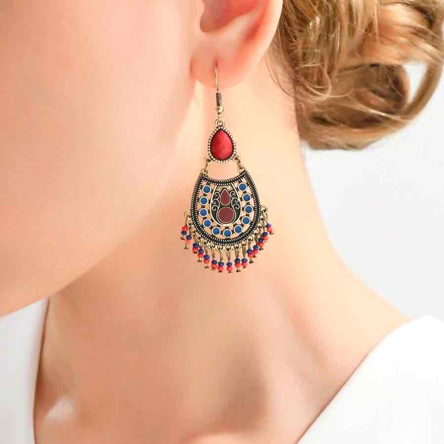 Premium | Ethnic Stone studded Earrings - Blood Red