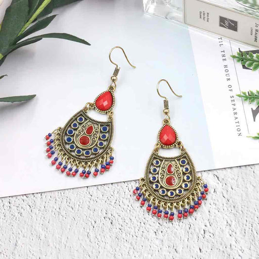 Premium | Ethnic Stone studded Earrings - Blood Red