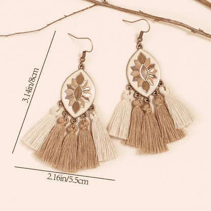1- Boho Beige Tassel Earrings - Statement Threader Earrings