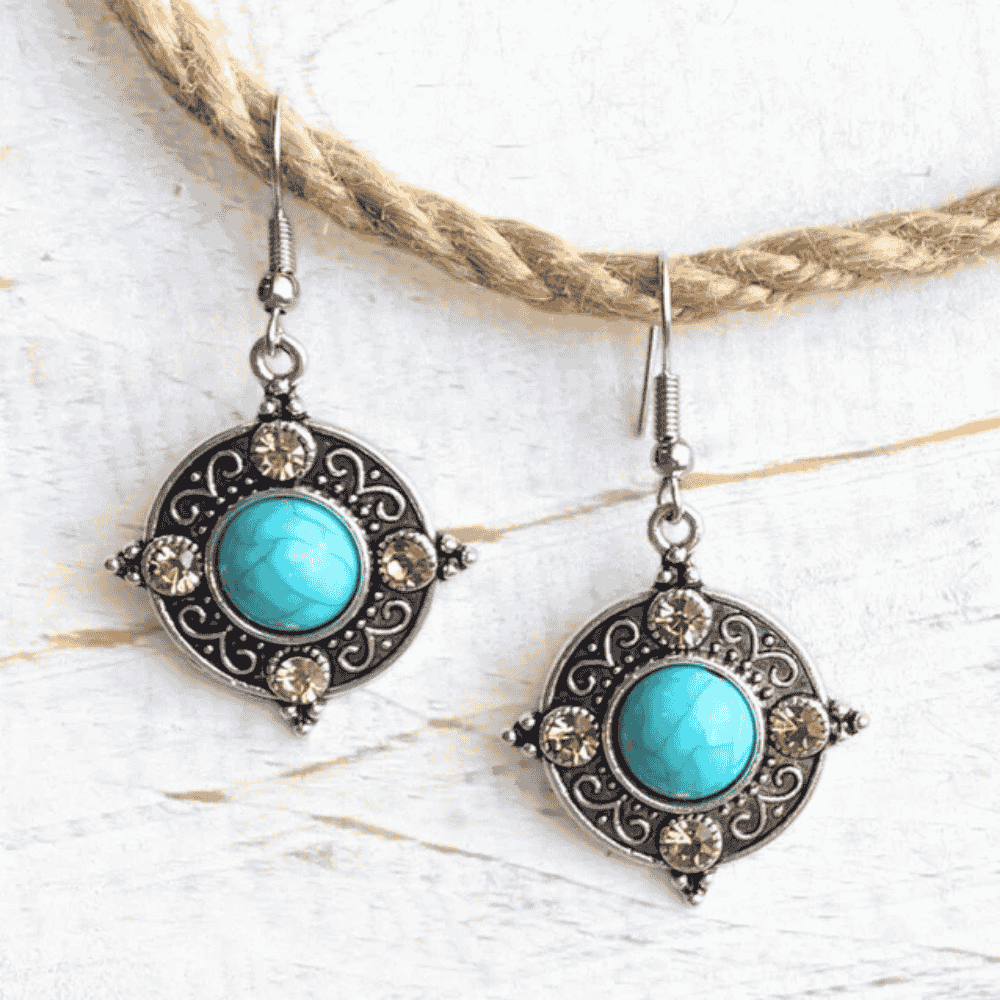 Turquoise Earrings Oxidised - Style 18