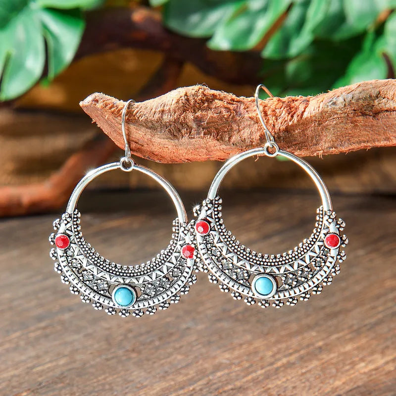 1-Tribal Bloom Oxidized Dangle Earrings - Bohemian Statement Earrings