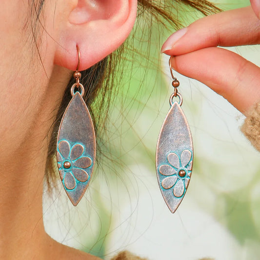 1- Minimalist Boho Earrings - Oxidized Leaf Earrings for Women