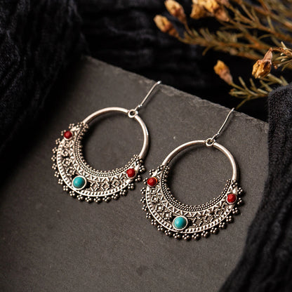 1-Tribal Bloom Oxidized Dangle Earrings - Bohemian Statement Earrings