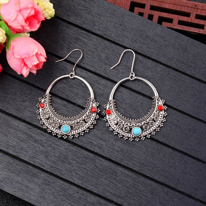 1-Tribal Bloom Oxidized Dangle Earrings - Bohemian Statement Earrings