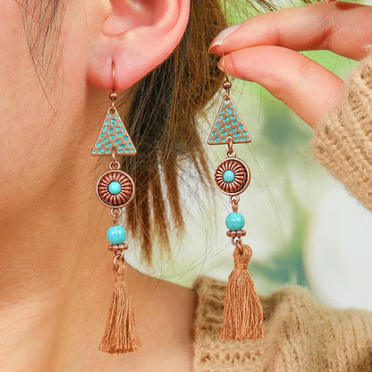 1- Boho Tassel Earrings - Oxidized Metal Earrings