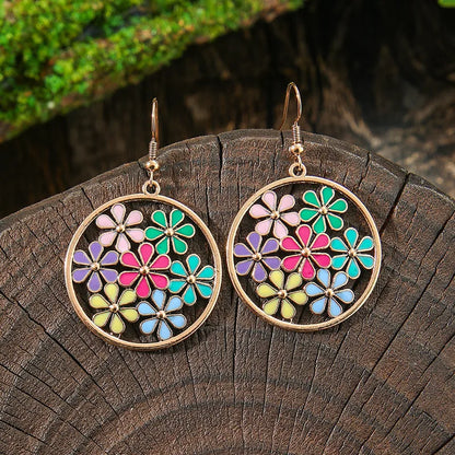 1- Pastel Floral Hoop Earrings - Boho Metal Earrings