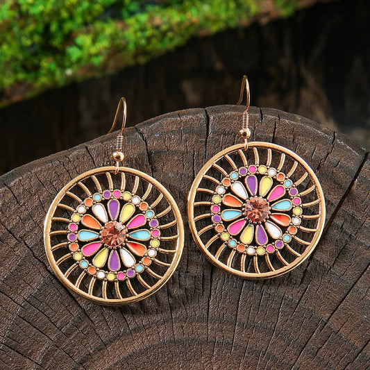1- Boho Colorful Spiral Round Earrings - Metal Earrings
