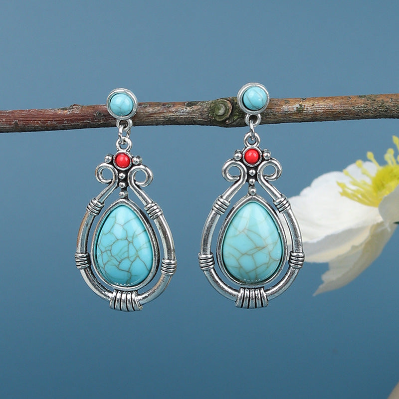 Turquoise Earrings Oxidised - Style 16